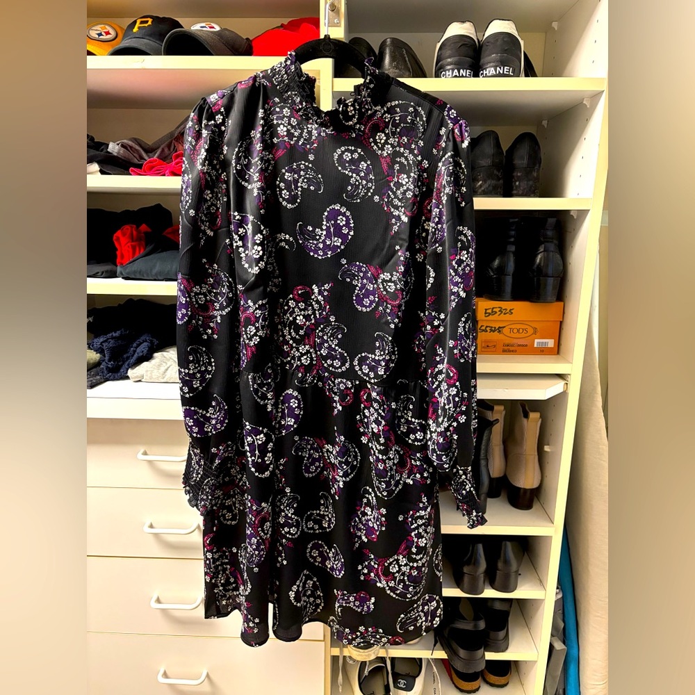 LOFT Floral Navy and Purple Dress